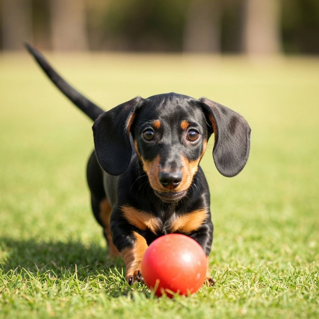 miniature dachshund puppy playing indoors